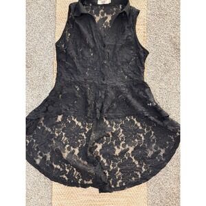 Julia Lace High Low Top Womens XL Black Excellent Sleeveless Button Down Sheer